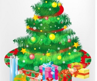 Free Christmas Tree and Gift Boxes Vector Graphic