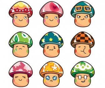 Cartoon Mushrooms Vector Set