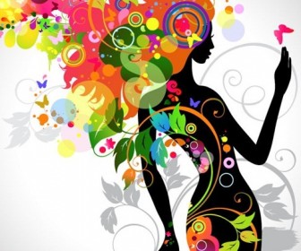 Colorful Floral Girl Silhouette