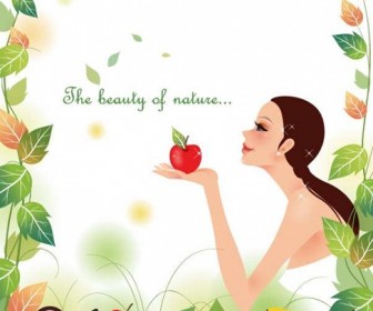 Beautiful Girl with Nature Background Vector Illustration