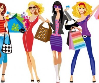 Shopping Girls Vector Illustration