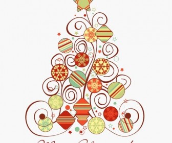 Swirl Floral Christmas Tree Vector Graphic