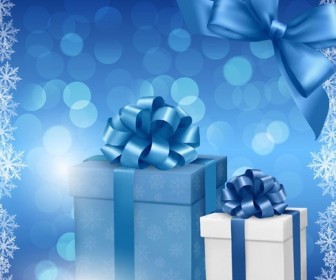 Christmas Blue Background with Gift Box and Snowflake