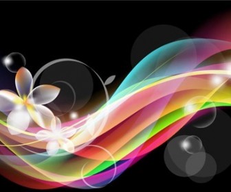 Free Abstract Waves Background with Flower Vector Graphic