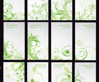 Green Floral Card Vector Set