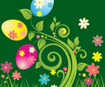 Easter Egg with Green Floral Vector Illustration