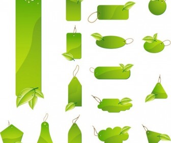 Green Leaf Tag Labels Vector Set