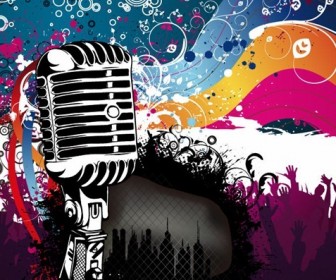 Microphone Music Poster Vector Illustration
