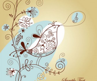 Singing Bird with Floral Vector Illustration