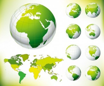 Globe and World Map Green Vector