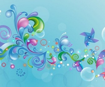 Abstract Colored Design on Blue Background Vector Graphic