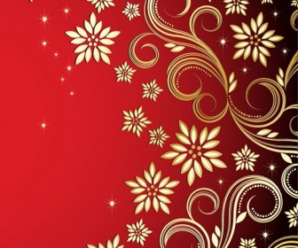 Bronze Floral Design on Red Background