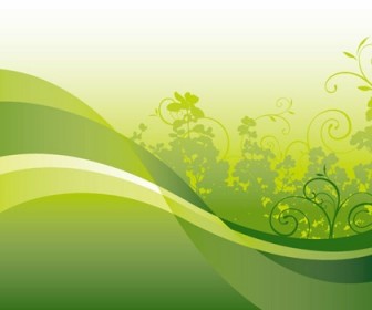 Green Floral with Wave Vector Background