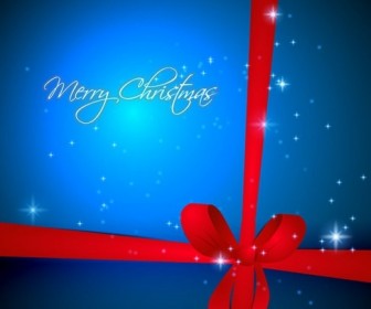 Blue Christmas Background with Red Ribbon Vector Illustration