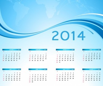 2014 Calendar with Blue World Map Vector Graphic