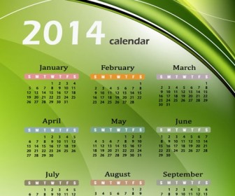 Calendar 2014 with Abstract Green Background Vector Graphic