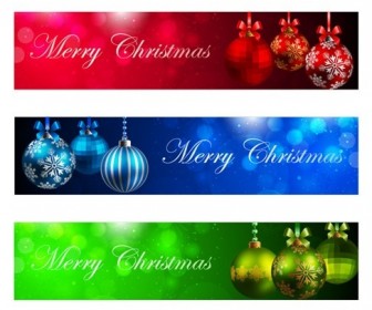 Vector Set of Horizontal Christmas New Year Banners