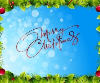 Christmas Frame on Blue Bokeh Background Vector Graphic