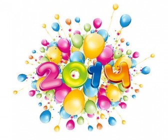 Happy 2014 New Year with Colorful Balloons Vector Illustration