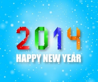 2014 Happy New Year Colorful Origami Style on Blue Background Vector