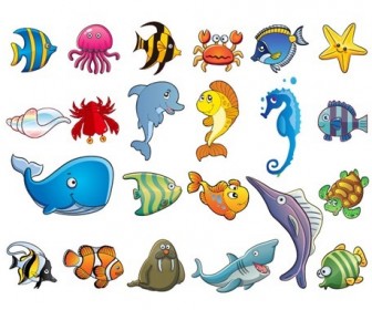 Marine Animal Cartoon Vector Set