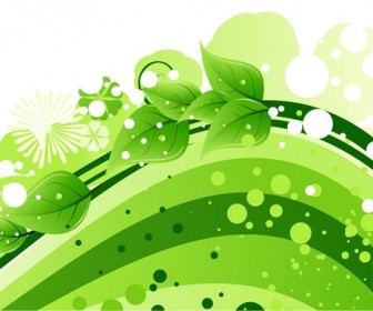 Green Leaves with Abstract Wave Background