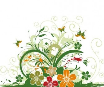 Abstract Floral with Butterfly Background Vector Illustration