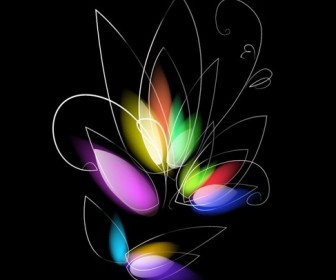 Abstract Colorful Floral on Black Background Vector