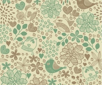 Birds in Flowers Romantic Seamless Pattern Vector Background