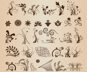 Vector Set of Vector Floral Ornamental Elements for Design