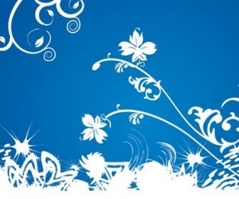 White Floral on Blue Background Vector Graphic