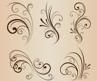 Vector Set of Swirling Flourishes Decorative Floral Elements