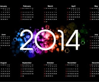 Colorful 2014 Calendar Design on Dark Background