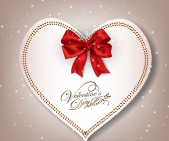 Elegant Heart Shaped Card With Red Bow Valentines Day Vector Illustration