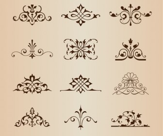 Set of Vintage Floral Ornament Elements Vector Illustration