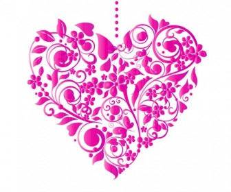 Valentine Card with Floral Heart Shape Vector Illustration