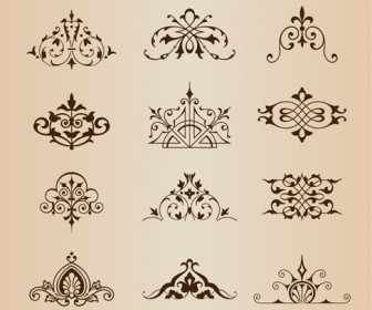 Set of Vintage Ornaments with Floral Elements Vector Illustration