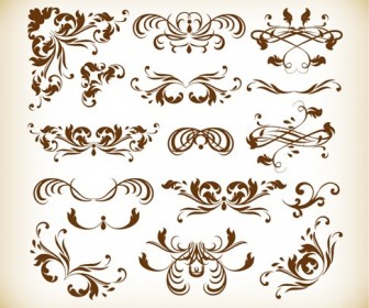 Floral Decorative Elements Vector Graphics Set