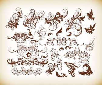 Floral Decorative Ornament Elements Vector Set