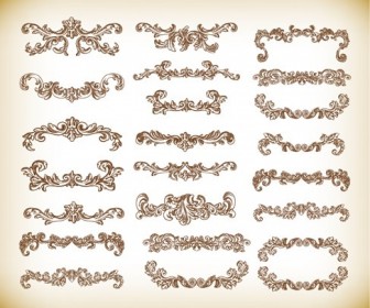 Hand Drawn Floral Decorative Elements Vector Graphics Set