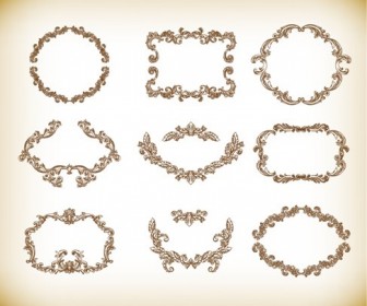 Floral Vintage Frames Vector Graphics Set