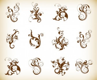 Decorative Swirl Floral Pattern Elements Vector Graphics Set