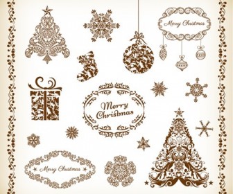 Decorative Floral Elements for Christmas Vector Set