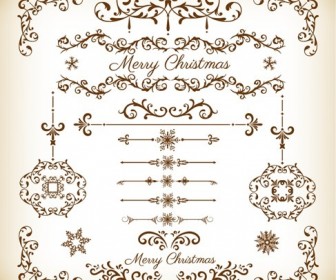 Christmas Decorative Floral Elements Vector Set