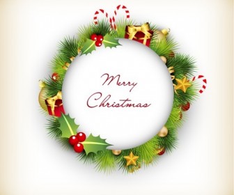 Christmas Wreath with Decorations Vector Illustration