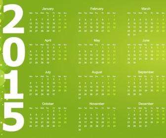 Vector Calendar for 2015 Year with Green Background