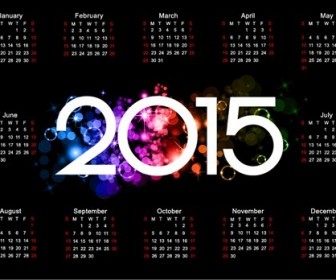 Colorful 2015 Calendar Design on Dark Background