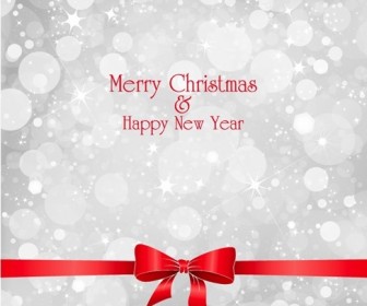 Lights on Grey Background with Red Ribbon Christmas Vector Illustration