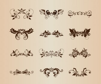 Set of Vintage Design Ornaments with Floral Elements Vector Illustration