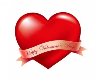 Red Heart and Ribbon Valentines Day Vector Illustration